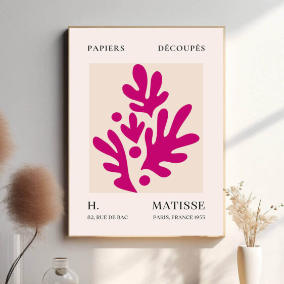 Den lyserøde farve i Pink Leaves giver værket en livlig og energisk tone. Matisse’s evne til at bruge enkle former og farver skaber et smukt og dynamisk mønster, der fremstår både dekorativt og ekspressivt.