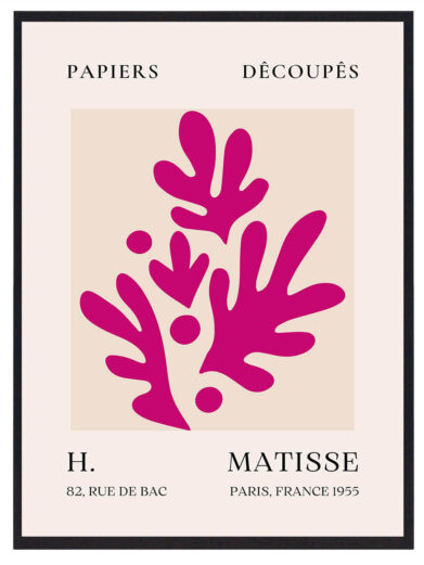 Matisse’s enkle og grafiske stil i Pink Leaves skaber en visuel rytme, hvor de lyserøde bladformer ser ud til at bevæge sig i et organiskt mønster. Farven og formen arbejder sammen for at skabe en følelse af harmoni og balance.