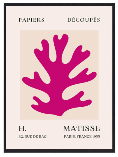 Matisse’s brug af enkle former og en subtil lyserød farve skaber et værk, der er både smukt og meditative. Pink Leaves Decoupés udstråler en følelse af harmoni, hvor farve og form arbejder sammen for at skabe en visuel rytme.
