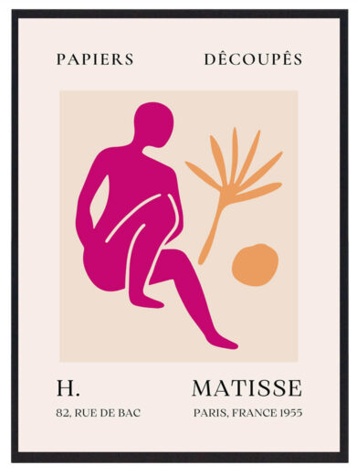 Pink Man kombinerer Matisse’s abstrakte stil med figuration, hvor den pink farve fremhæver kroppens form og skaber en dynamisk komposition. Den minimalistiske tilgang giver værket både enkelhed og dybde.