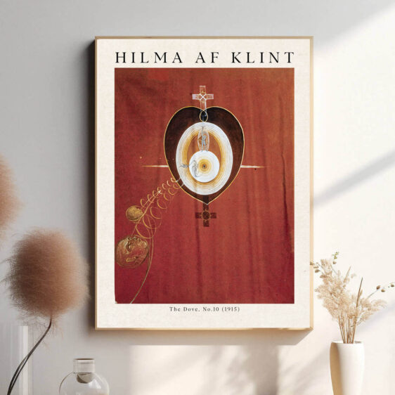 Duen er et centralt element i et komplekst og harmonisk design, hvor dens hvide farve står i kontrast til et netværk af farvede linjer og geometriske mønstre. Hilma af Klints arbejde reflekterer hendes spirituelle visioner, hvor duen repræsenterer sjælens frihed og forbindelsen til en højere åndelig virkelighed. Den subtile, men kraftfulde farvepalet forstærker følelsen af transcendens.