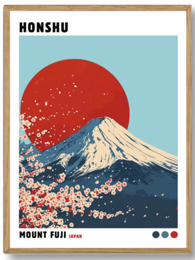 Hokusais Mount Fuji er ikke blot et bjerg, men et ikon, der ser ud til at være både en del af naturen og en symbol på Japans sjæl. Bjergets majestætiske tilstedeværelse skaber et roligt centrum i Hokusais dynamiske landskaber.