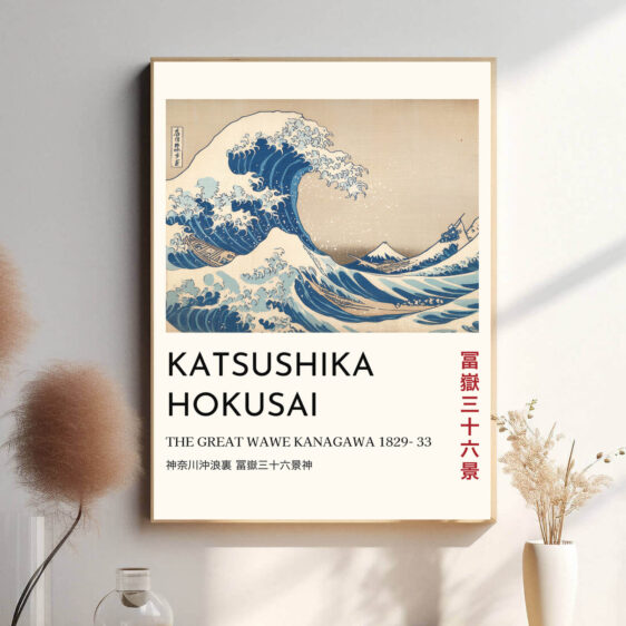 I dette ikoniske værk skaber Hokusai en følelse af dynamik og spænding med en kæmpe bølge, der er på vej til at ramme bådene. De små både, der kæmper mod bølgen, er symboler på menneskets skrøbelighed, mens den fjerne, majestætiske Mount Fuji står uforstyrret i baggrunden.