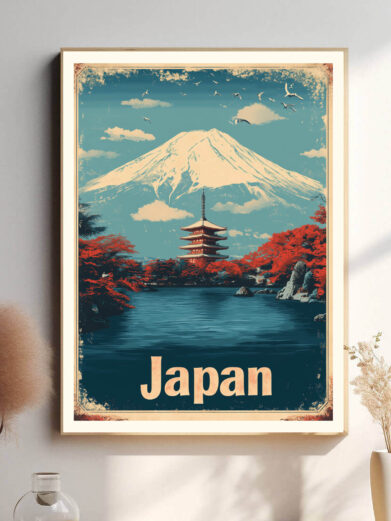Japansk bygning der står foran mount fiji bjerget