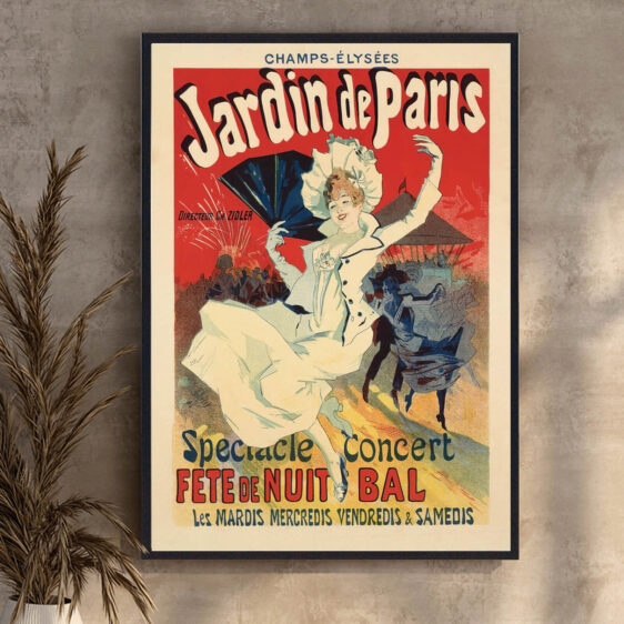 En smuk vintage-plakat, der fanger energien og glamouren fra Jardin de Paris’ berømte kabaretforestillinger.