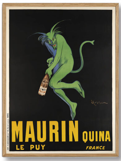 En tidløs illustration, der bringer den klassiske aperitif Maurin Quina til live med sine varme toner og detaljer. Perfekt til dem, der elsker retro reklamekunst og fransk kultur.