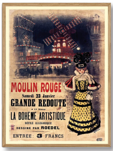 Med sine ekspressive linjer og farver udstråler plakaten den glamorøse og energiske atmosfære fra Moulin Rouge. Et must-have for kunst- og kabaretentusiaster.