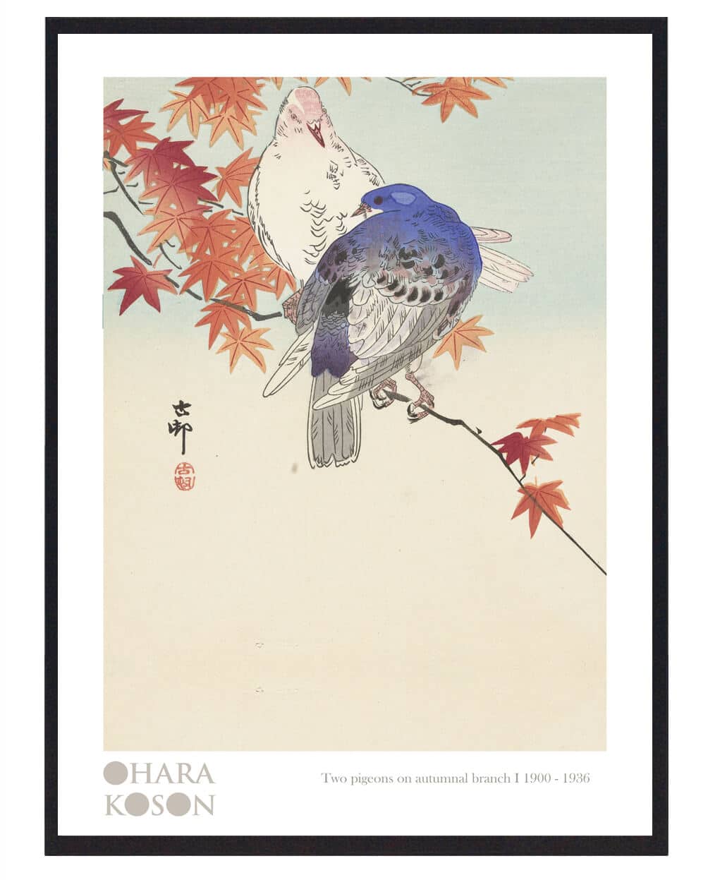 Ohara Koson - Two pigeons on autumnal branch