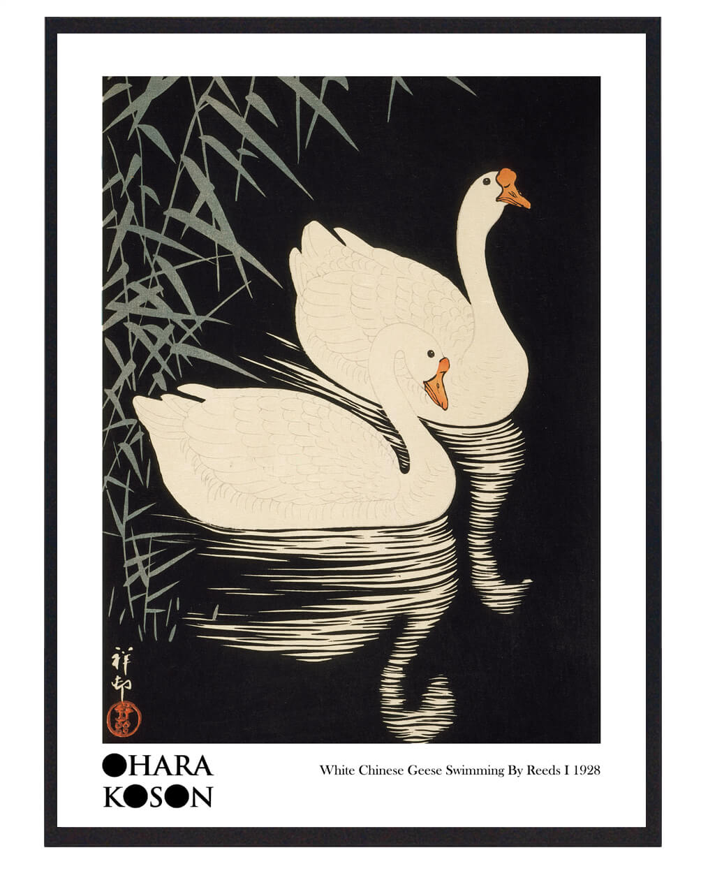Ohara Koson White Chinese Geese Swimming