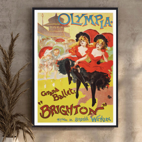 En ikonisk vintage-plakat, der fanger den livlige og glamorøse stemning fra Olympia i Paris. Farverne og detaljerne bringer teatrets storhed til live.