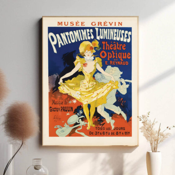 Denne plakat udstråler mystik og elegance, perfekt til at hylde den unikke kombination af pantomime og lyskunst, der gjorde Pantomie Lumineuse berømt.