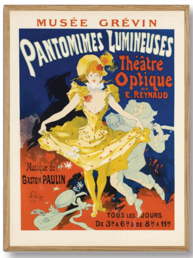 En tidløs illustration, der fanger den ekstraordinære optræden af Pantomie Lumineuse, hvor kunstnerne udfører deres mysterier i et lysballet. En smuk hyldest til den kreative teaterkunst.