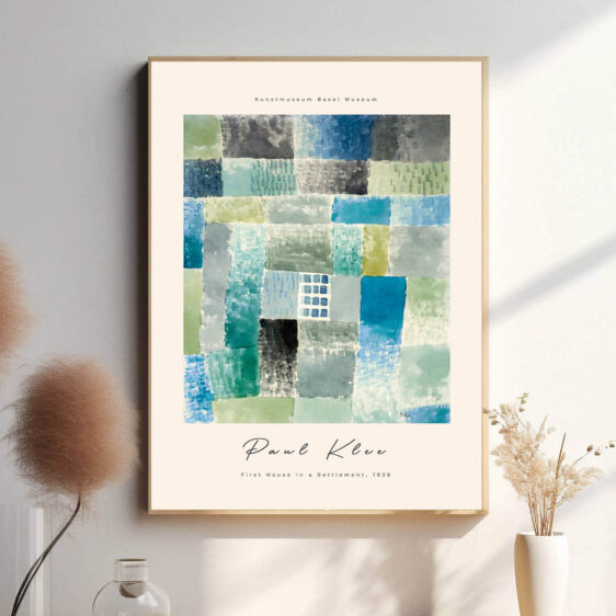 Et legende og abstrakt billede af et hus, hvor geometriske former udtrykker Klee's karakteristiske enkle og fantasifulde stil.