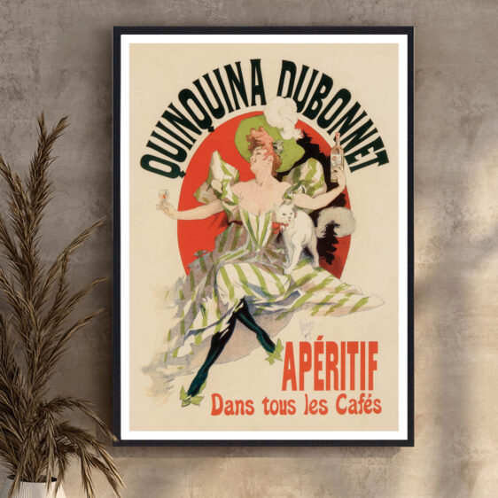 En klassisk vintage-plakat, der fremhæver Quinquina som en tidløs drik. Den raffinerede grafik og varme farver fanger essensen af denne ikoniske franske aperitif.