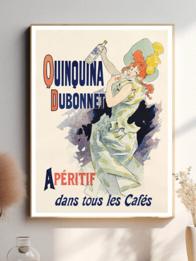 Denne plakat fanger essensen af Quinquina Dubonnet, der kombinerer bitterhed og sødme i en perfekt balance, fremstillet til at friste de fine smagsløg.