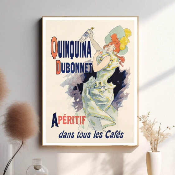 Denne plakat fanger essensen af Quinquina Dubonnet, der kombinerer bitterhed og sødme i en perfekt balance, fremstillet til at friste de fine smagsløg.
