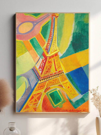 Denne plakat fremhæver Delaunays evne til at fange Paris’ livlige energi. Hans brug af cirkulære former og rytmiske farver reflekterer byens lys og bevægelse på en dramatisk og farverig måde.