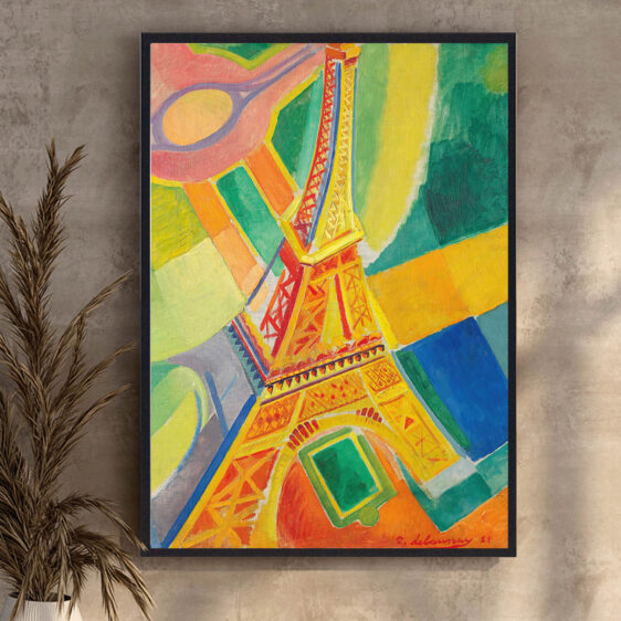 En dynamisk plakat, der fanger Robert Delaunays vision af Paris gennem hans karakteristiske abstrakte stil. Farver og geometriske former bringer liv til byens puls og energi på en unik og modernistisk måde.