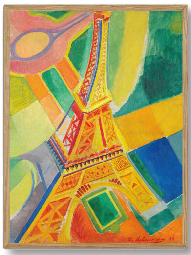 En smuk illustration, der fanger Paris' atmosfære gennem Delaunays abstrakte stil. Paris er et udtryk for byens konstant foranderlige og rytmiske natur, hvor farverne er med til at formidle dens livlige energi.