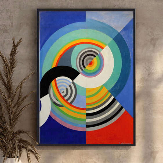 En imponerende plakat, der fanger Robert Delaunays Circle of Cor, hvor hans karakteristiske brug af cirkler og farver skaber en dynamisk og energisk komposition. Farverne interagerer på en måde, der symboliserer livets cykliske natur og bevægelse.