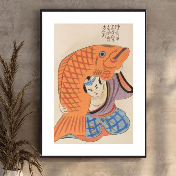 Shimizu Seifu Man and Fish-plakaten skildrer en dyb forbindelse mellem menneske og natur.