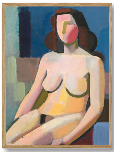 En smuk illustration, der fanger Vilhelm Lundstrøms Nøgen Dame. Plakaten fremhæver den subtile balance mellem elegance og realisme, hvor den nøgne krop præsenteres i sin mest naturlige form, understreget af kunstnerens unikke evne til at fange skønhed i det enkle.