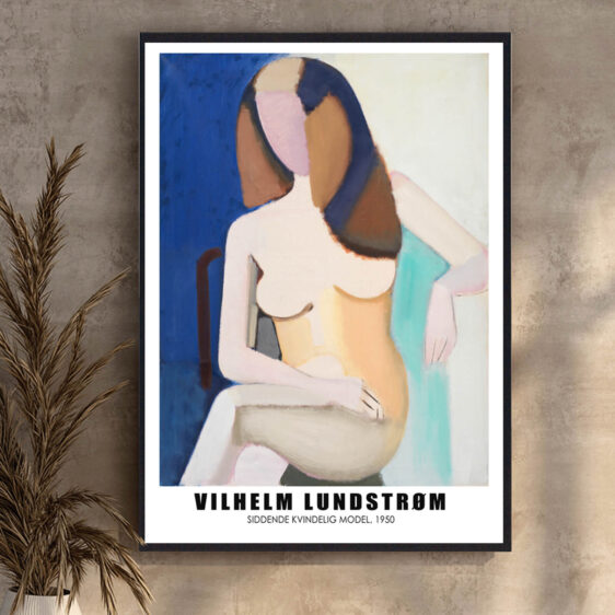 En elegant plakat, der fanger essensen af Vilhelm Lundstrøms Siddende Kvindelig Model. Den minimalistiske komposition og de bløde linjer giver en følelse af ro og styrke, hvor den siddende model fremstår både tidløs og samtidig med en subtil intensitet.