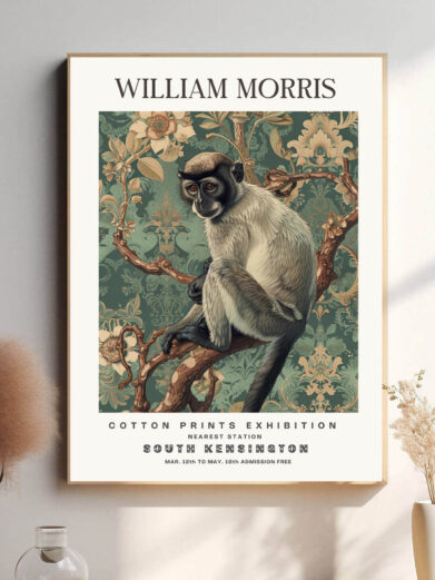 Denne plakat fremhæver den dybe forbindelse mellem natur og kunst i Morris' arbejde. Mønstrene i Abe fremkalder den organiske skønhed, der er så karakteristisk for hans stil.