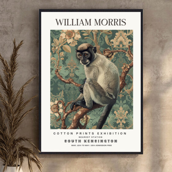 En elegant plakat, der fanger essensen af William Morris’ Abe-design. De intrikate mønstre og detaljer udstråler hans mesterskab inden for tekstildesign og kunsthåndværk.