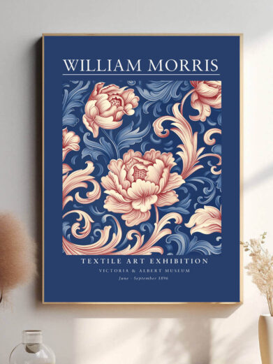 Morris’ Blue Flower design fanger naturens enkle skønhed i et tidløst mønster. De blå blomster er både subtile og iøjnefaldende, hvilket gør plakaten ideel til at bringe et strejf af naturens ro og elegance ind i hjemmet, samtidig med at den bevarer en klassisk æstetik.