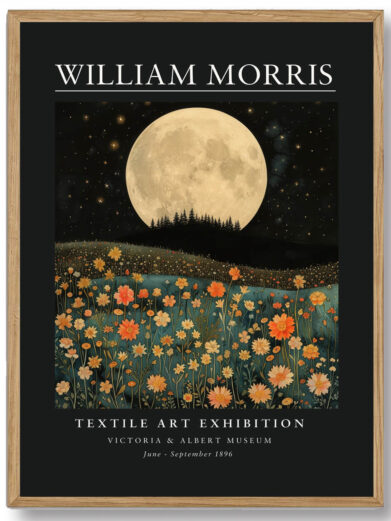 Morris’ Dark Big Moon plakat kombinerer hans kunstneriske finesse med en fascination af nattehimmelens skønhed. Den store måne, der dominerer designet, skaber et visuelt stærkt indtryk og tilføjer et tidløst og kunstnerisk touch til ethvert hjem.