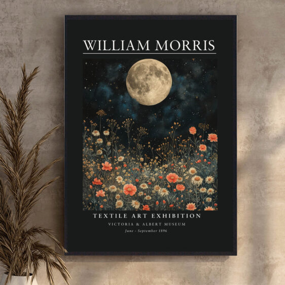 Denne plakat af William Morris kombinerer de mørke blomster med en oplyst måne, hvilket skaber en mystisk og drømmende atmosfære. De subtile detaljer og den dramatiske farvepalet bringer et element af både naturens skønhed og nattens mystik ind i hjemmet. Perfekt til at tilføje et kunstnerisk og sofistikeret element til ethvert rum.