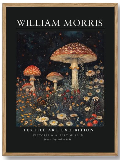 Morris’ Dark Mushroom plakat kombinerer hans unikke stil med en fascination af naturens detaljer. Den er ideel for dem, der ønsker at bringe et kunstnerisk og naturinspireret element ind i deres hjem, samtidig med at de tilføjer et æstetisk og tidløst design.