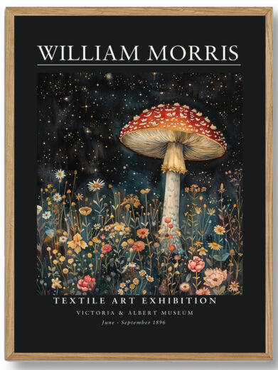 William Morris’ Dark Red Mushroom plakat forener kunstnerisk finesse med en fascination af naturens detaljer. Den er ideel for dem, der ønsker at bringe et stykke af naturens underfundighed og æstetik ind i deres hjem, samtidig med at de tilføjer et kunstnerisk og historisk element.