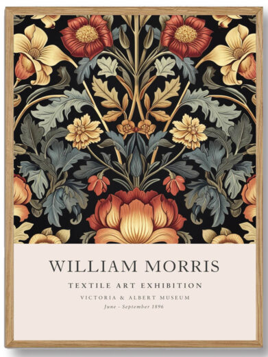 Med sin gyldne farvepalet og detaljerede blomsterformer fanger Morris den æstetiske skønhed og naturlige elegance. Denne plakat kombinerer funktionalitet med kunstnerisk dygtighed og er ideel til at skabe et elegant og kulturelt rigt miljø i hjemmet.