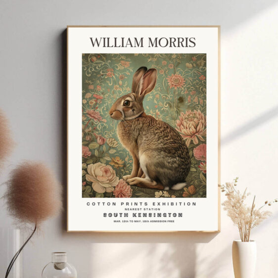 Morris’ Hare design fanger haren som et symbol på frihed og hastighed. De omhyggelige linjer og de fine detaljer giver plakaten både en kunstnerisk og symbolsk dybde, hvilket gør det til en dekorativ og meningsfuld tilføjelse til hjemmet.