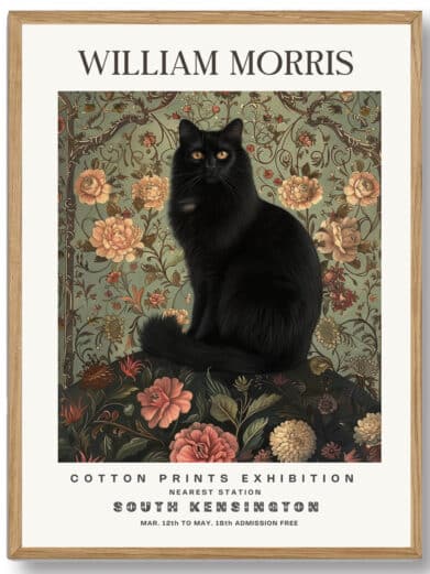 Morris’ Cat design fremhæver kattens rolige og majestætiske karakter. Det detaljerede mønster og den sofistikerede stil gør plakaten til en inspirerende tilføjelse til ethvert rum, der ønsker at tilføje et strejf af mystik og naturlig skønhed.