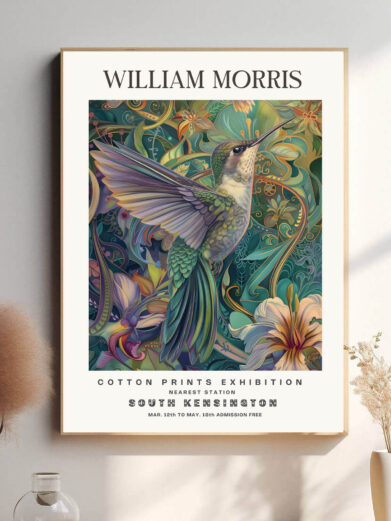Morris’ Hummingbird design fanger kolibrien i sin naturlige skønhed og fart. Fuglen er afbildet med stor præcision, hvilket gør plakaten både dekorativ og symbolsk. Kolibrien er et symbol på kærlighed og glæde, og denne plakat bringer den energi og lethed ind i hjemmet.