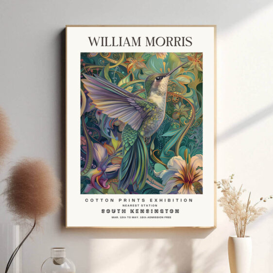 Morris’ Hummingbird design fanger kolibrien i sin naturlige skønhed og fart. Fuglen er afbildet med stor præcision, hvilket gør plakaten både dekorativ og symbolsk. Kolibrien er et symbol på kærlighed og glæde, og denne plakat bringer den energi og lethed ind i hjemmet.