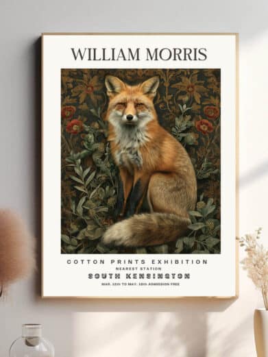 Morris’ Fox design fanger rævens kloge og snedige natur med en kunstnerisk tilgang. De subtile linjer og farver fremhæver dyrets elegante bevægelser, og det symboliserer naturens dygtighed og tilpasningsevne. Denne plakat er både dekorativ og symbolsk, hvilket giver et unikt udtryk til hjemmet.