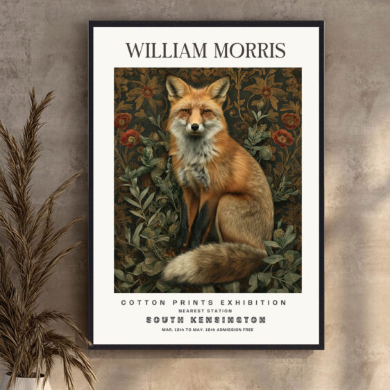 Denne plakat af William Morris viser en ræv, der udstråler både livlighed og naturlig skønhed. De fine detaljer i rævens pels og dens elegante holdning skaber et design, der fanger essensen af dyrelivet. Dette kunstværk tilføjer et dynamisk og livligt element til ethvert rum.