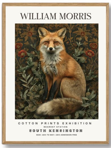 Morris’ Fox design udstråler en vild og inspirerende energi. Ræven, som ofte symboliserer listighed og frihed, bliver i denne plakat afbildet med stor opmærksomhed på detaljer, hvilket gør den til en inspirerende og kunstnerisk tilføjelse til ethvert rum, der søger at integrere naturens skønhed og dybde.