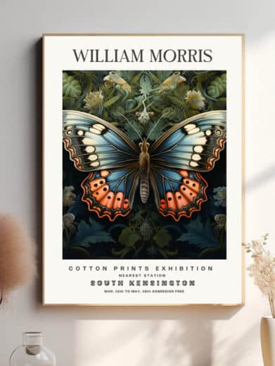 Morris' Butterfly design fanger sommerfuglens naturlige skønhed med intrikate detaljer, der skaber et livligt og farverigt mønster. Sommerfuglen, et symbol på forvandling og frihed, bringer liv og energi til rummet, samtidig med at den udstråler en naturlig elegance.