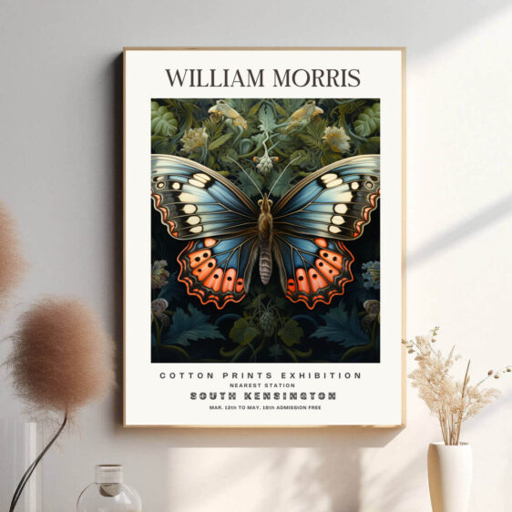 Morris' Butterfly design fanger sommerfuglens naturlige skønhed med intrikate detaljer, der skaber et livligt og farverigt mønster. Sommerfuglen, et symbol på forvandling og frihed, bringer liv og energi til rummet, samtidig med at den udstråler en naturlig elegance.