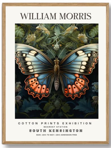Morris’ Butterfly design tilføjer en delikat og inspirerende dimension til ethvert rum. Den fine afbildning af sommerfuglen, kombineret med den naturlige elegance i mønsteret, gør plakaten til en ideel tilføjelse, der inspirerer til ro og refleksion i hjemmet.