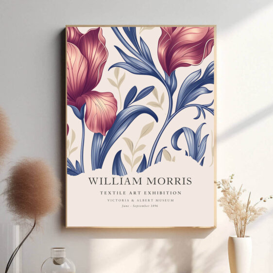 Morris’ Red Blue Flower Textile design fanger både livlighed og dekorativ skønhed med sine kontrasterende farver og detaljerede blomster. De røde og blå blomster tilføjer et dynamisk og farverigt element, der kan løfte ethvert rum og tilføje et kunstnerisk touch til hjemmet.