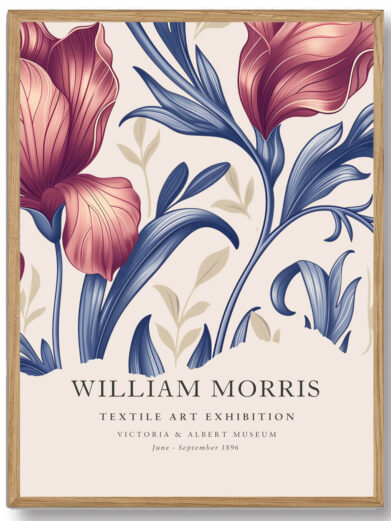 Morris’ Red Blue Flower Textile design udstråler både tidløs elegance og kunstnerisk finesse. Den dygtige kombination af røde og blå nuancer giver mønsteret en dybde, der gør plakaten til en ideel tilføjelse til ethvert rum, hvor der ønskes et dekorativt og kunstnerisk element.