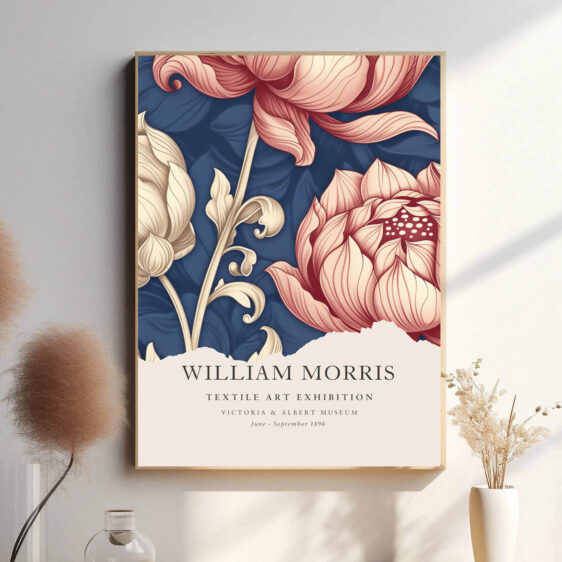 Morris' Red Blue Flower Textile design bringer en farverig, men samtidig tidløs skønhed til ethvert hjem. De røde og blå blomster skaber en iøjnefaldende kontrast, der giver et visuelt fokus, mens den fine detaljering i mønsteret udstråler både elegance og kunstnerisk finesse.