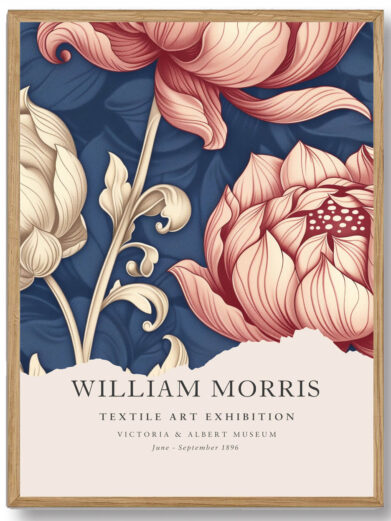 Morris' Red Blue Flower Textile design kombinerer en kunstnerisk tilgang med dekorative blomster. Den smukke farvekombination og de intrikate detaljer giver et unikt og visuelt tiltalende element, der tilføjer et kunstnerisk touch til hjemmet og fungerer som et smukt udtryk for både stil og naturinspiration.