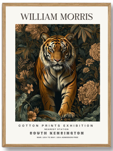 Morris’ Tiger design udstråler styrke og inspirerer til mod og beslutsomhed. Tigeren er afbildet med stor opmærksomhed på detaljer, hvilket gør plakaten til en imponerende og inspirerende tilføjelse til ethvert hjem, hvor vildskab og æstetisk elegance mødes.